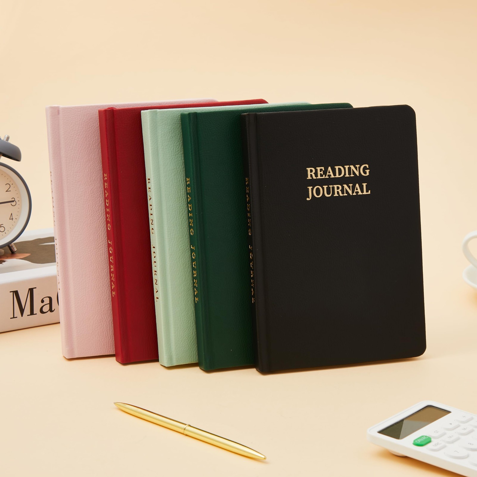 TSFPapier Pink Leather Reading Journal – Book Lovers Gift, Track 65 Books, 5.8″x