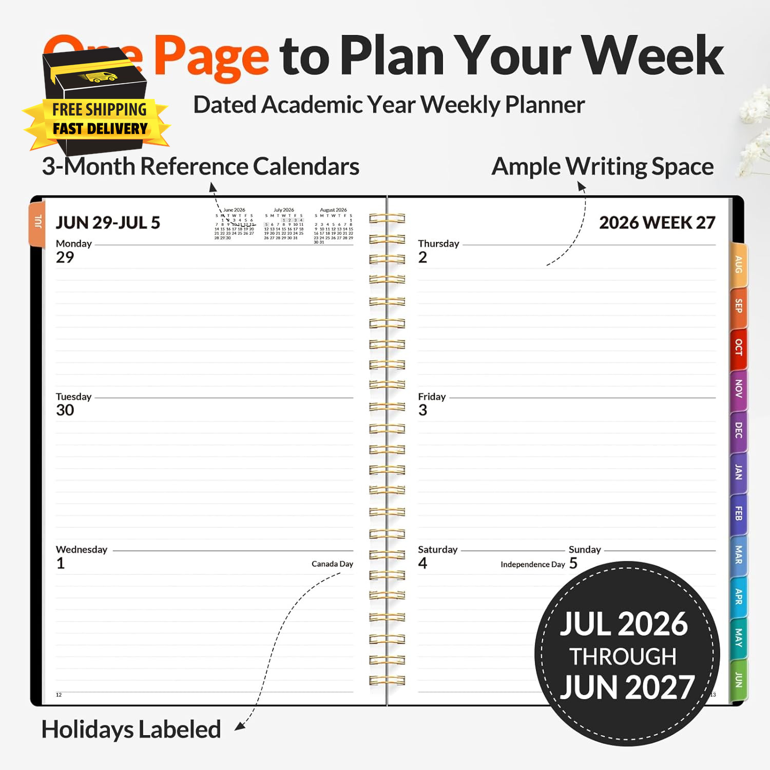 Academic Planner 2026-2027 – Weekly & Monthly Planner, July 2026 to June 2027, 6