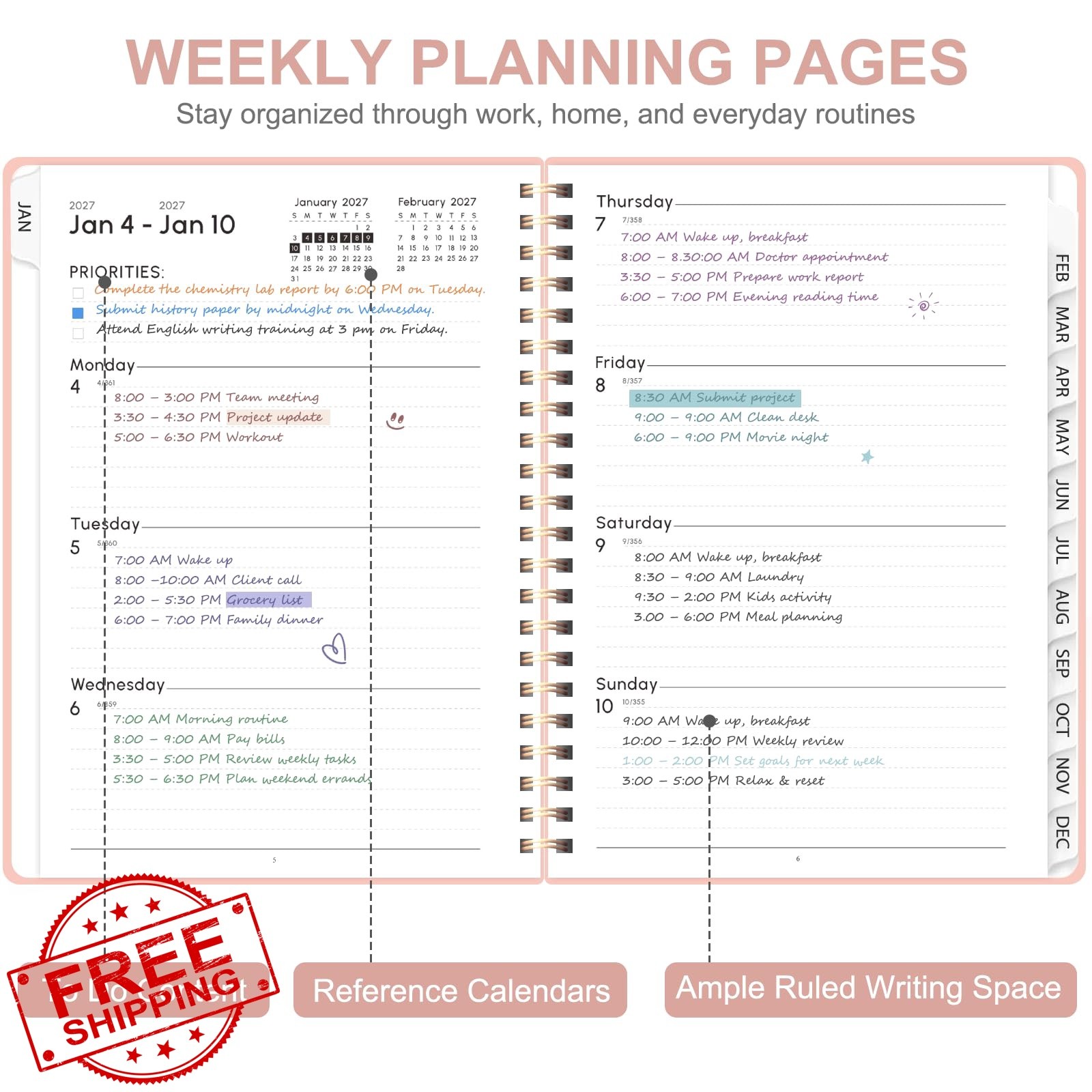 VALOME 2027 A5 Planner Pink Hardcover Spiral