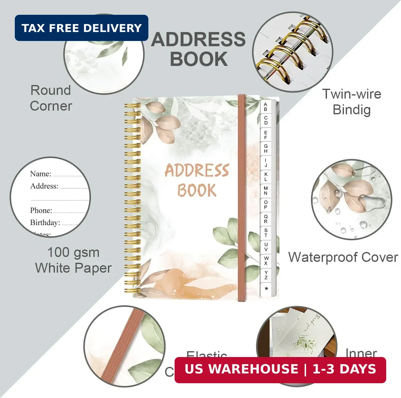Address Book with Alphabetical Tabs – Small Address Book Spiral with Address Con