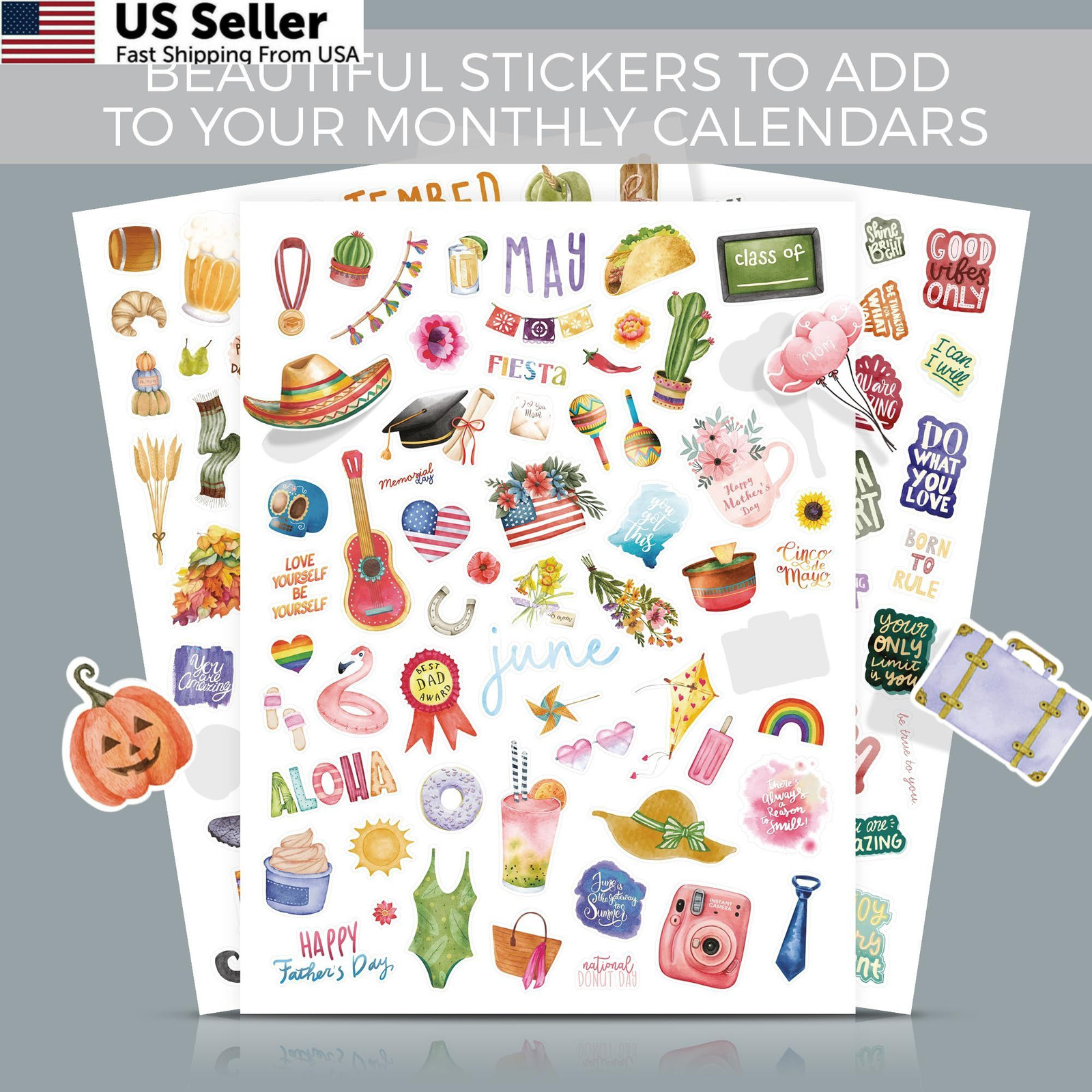 Aesthetic Monthly Planner Stickers – Beautiful 8 sheets (6″ x 8″), Colorfuls