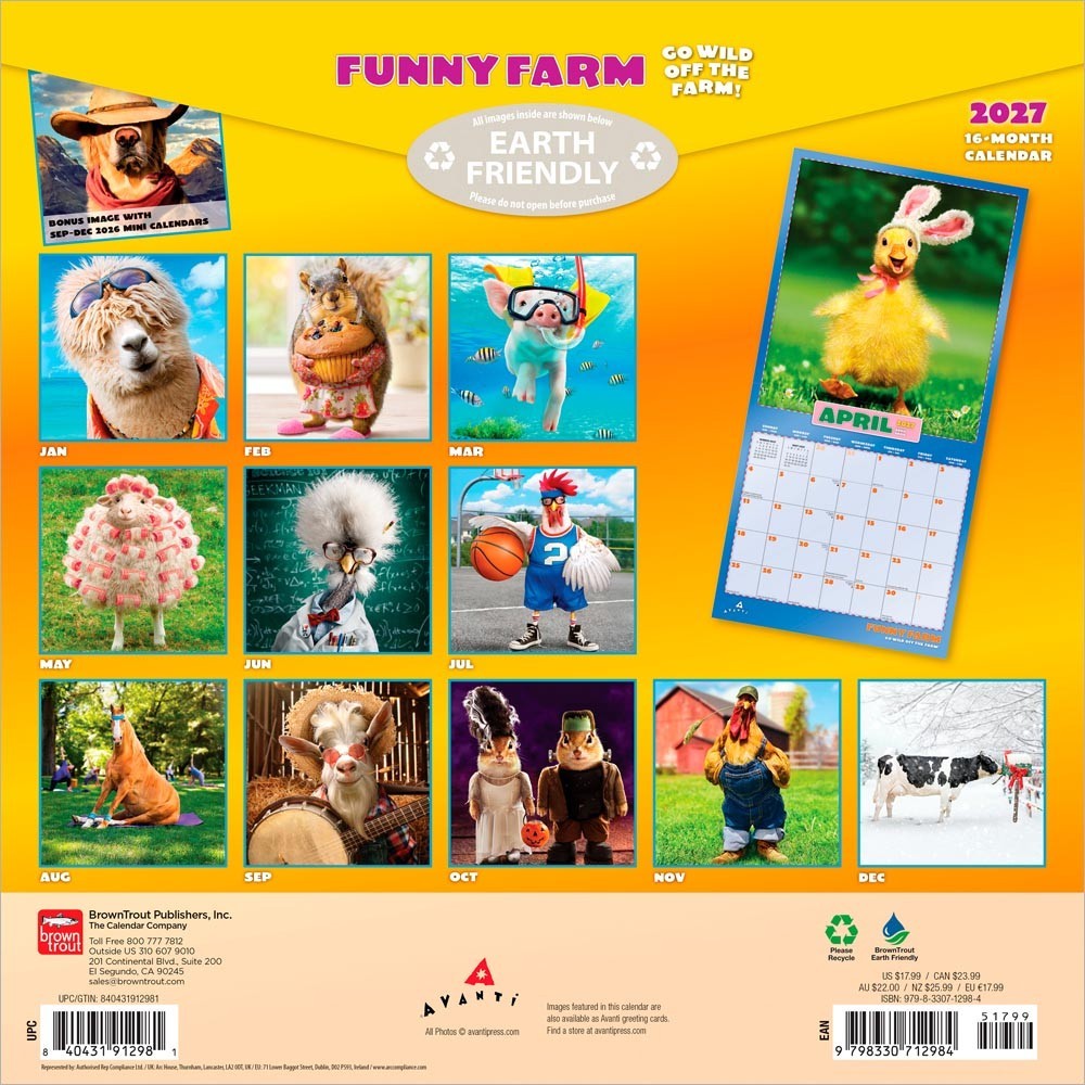 Avanti Funny Farm OFFICIAL | 2027 12×24″ (Hanging) Square Wall Calendar