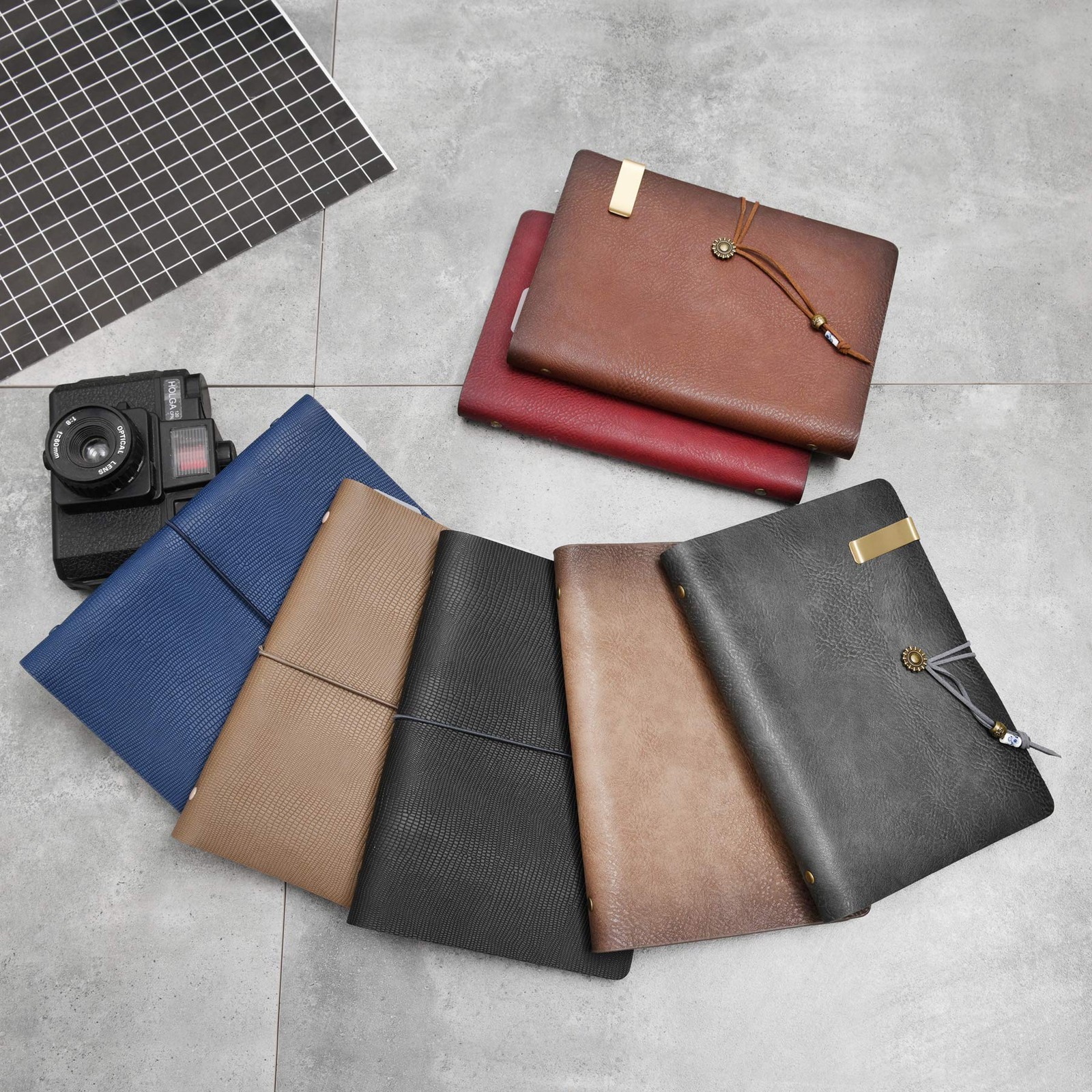 WONDERPOOL Leather Journal A5 Refillable 6 Ring Binder A5, a-Maroonpink