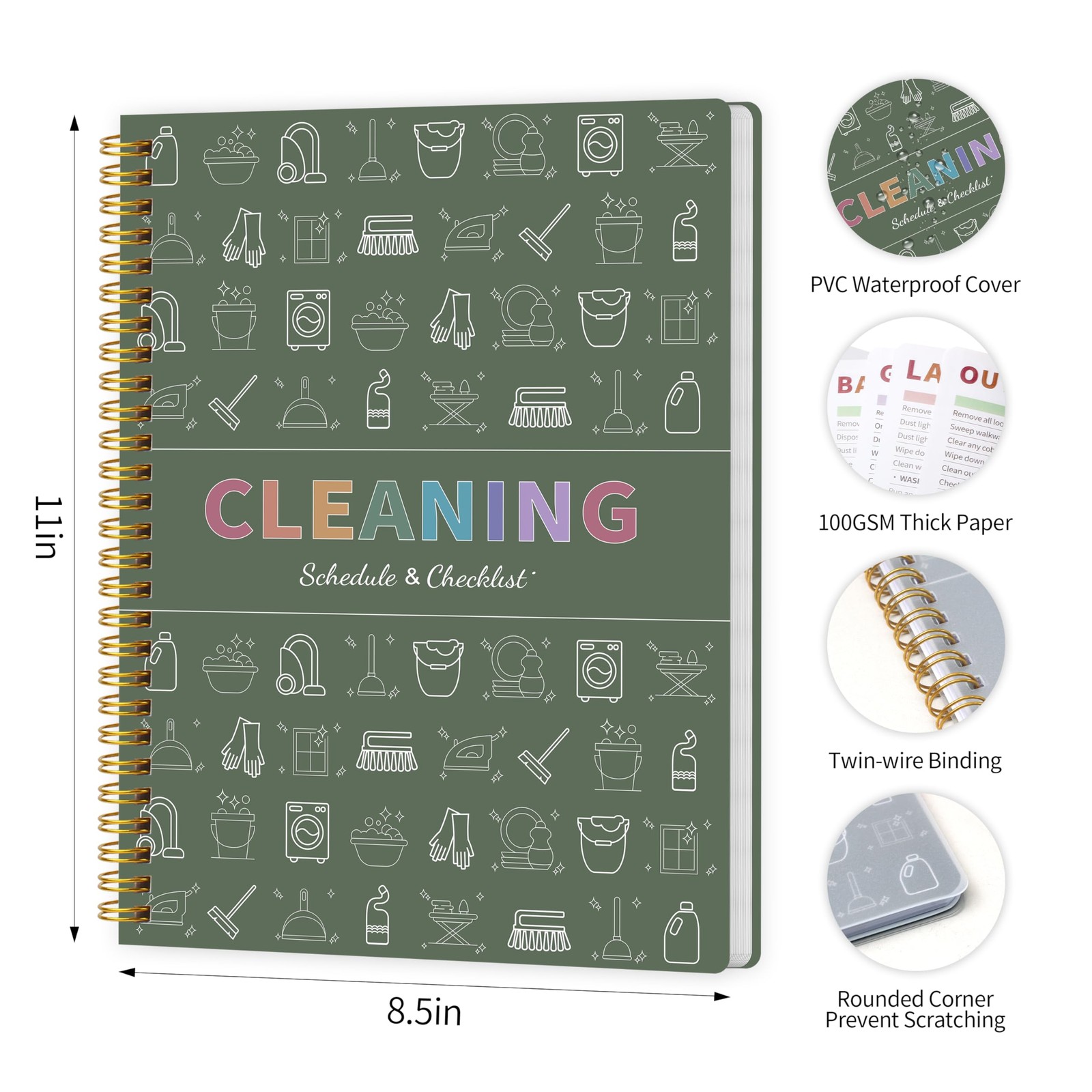 ADHD Cleaning Planner for Adults Women, 8.5 X 11 inches, Green