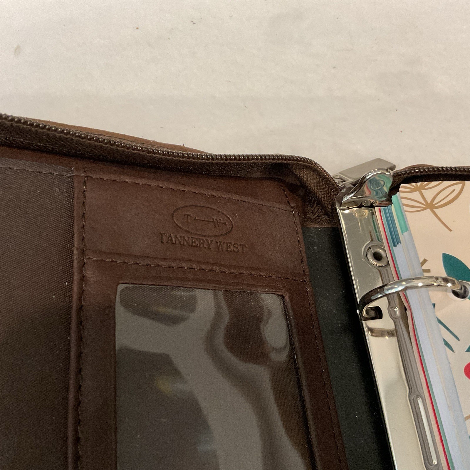 Tannery West Genuine Leather Zip Around Planner Organizer Binder Brown 3 Ring