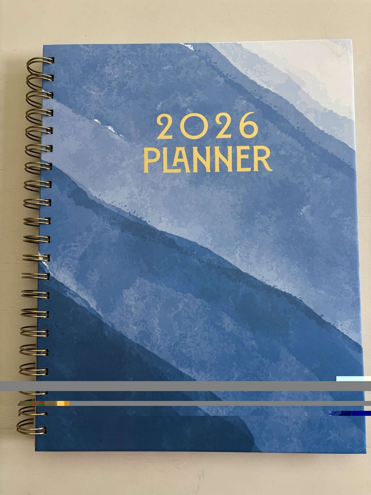 Recollections 2026 Planner Blue Sky Watercolor Wave Gold Spiral Binding 8.5″x11″
