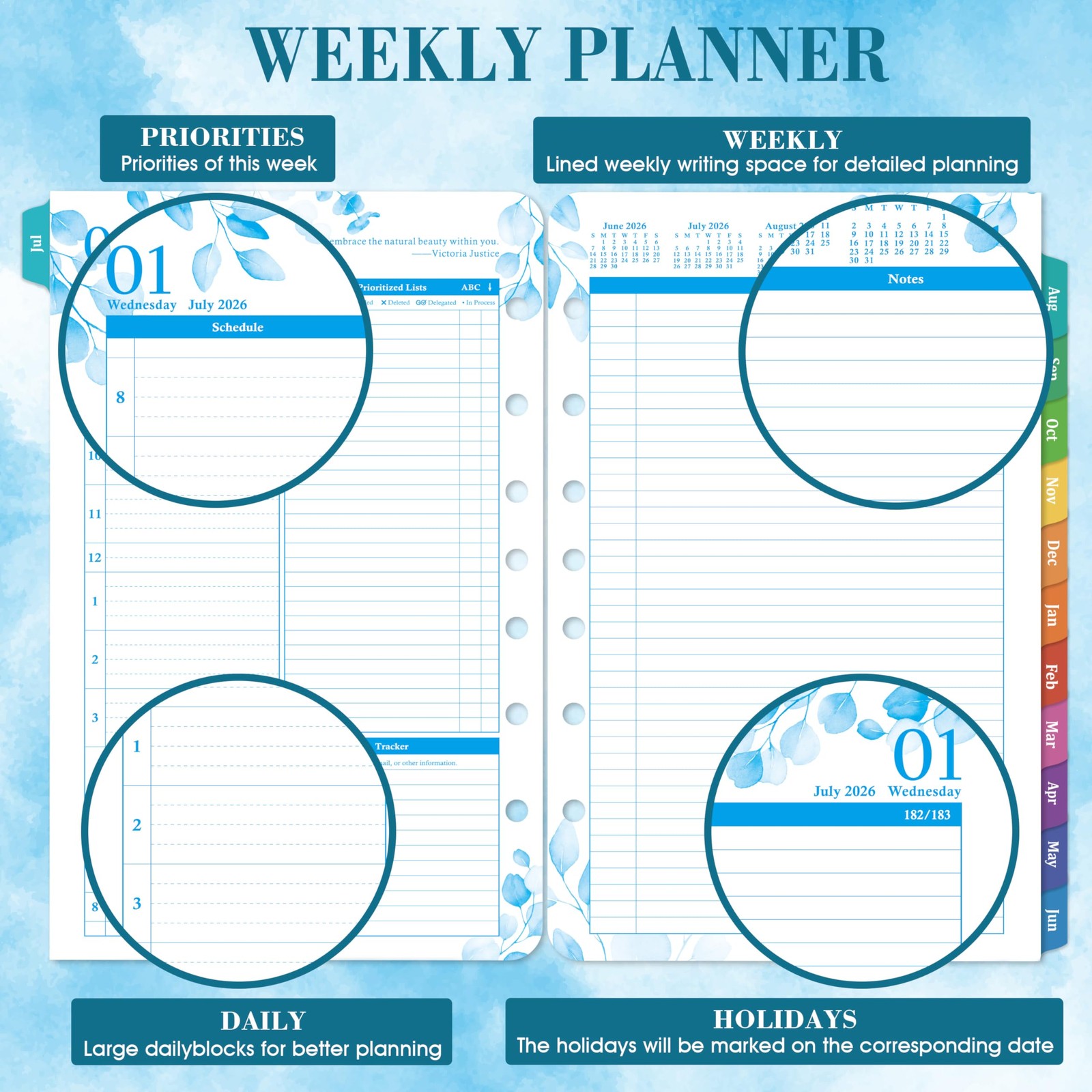 Planner Refills 2026-2027 – Jul.2026 – Jun. 2027 Planner, Two Pages Per Day D…
