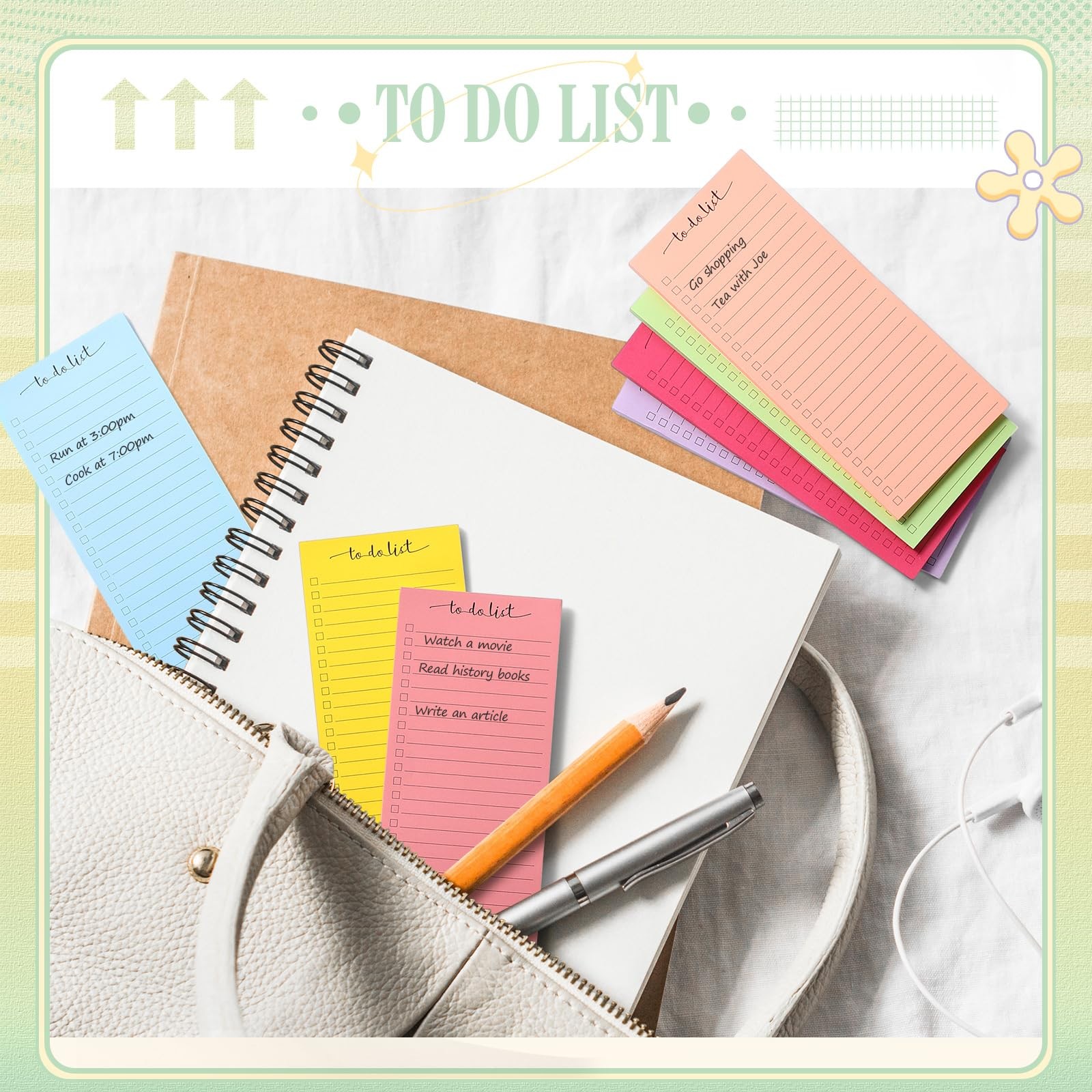 Censen 10 Pack 500 Sheets To Do List Notes Daily Checklist Bright Color