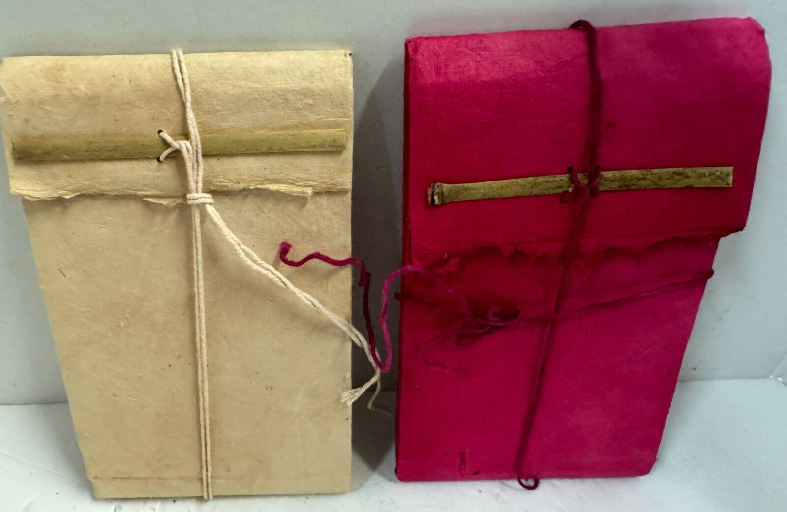 Lot of 2 Vintage Handmade Red & Yellow Cardboard Paper Journal Notebooks