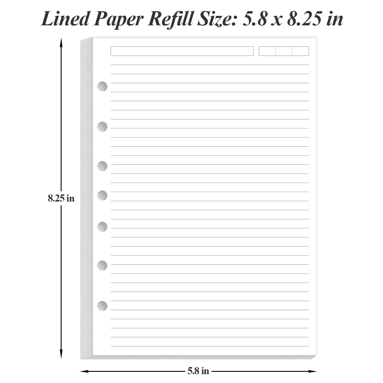 7-Hole Lined Paper Refills for Mini Binder – 100 5.8″ x 8.5″ – 7-Hole, White