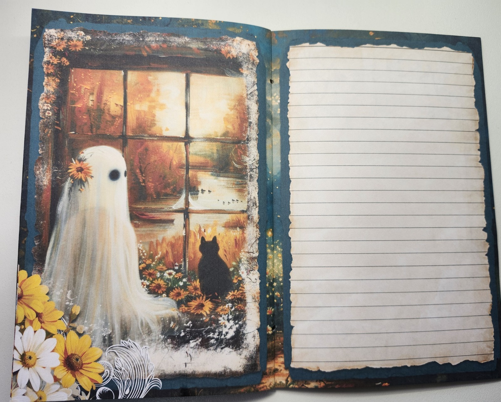 Junk Journal Blank Booklet “A SUMMER HAUNTING” Ghost HANDMADE LG 8.5″x5.5″ 40pg