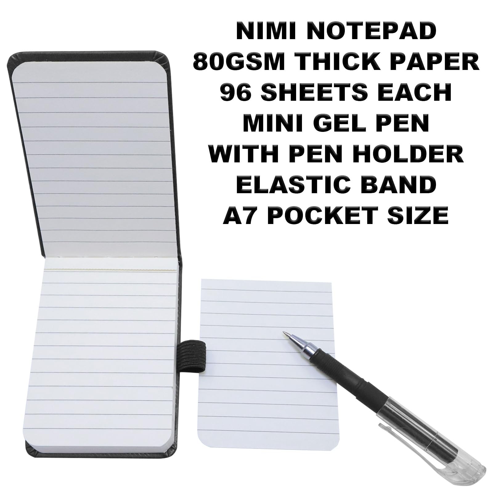 Mini Notebook with Pen and Elastic Band, Pocket Size A7 PU Leather Hardcover