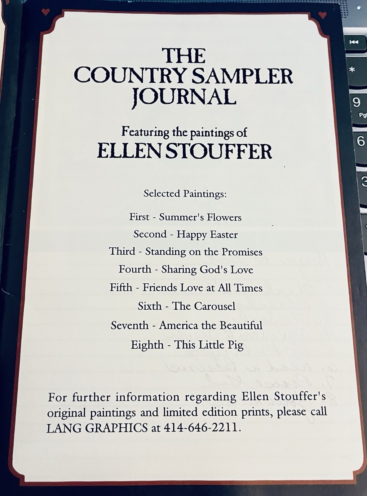 1994 Country Sampler Journal By Lang Graphics Featuring Ellen Stouffer Artwork