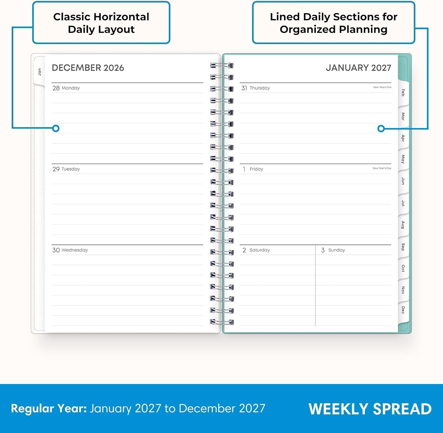 2027 Weekly and Monthly Planner Calendar, January 2027 – December
