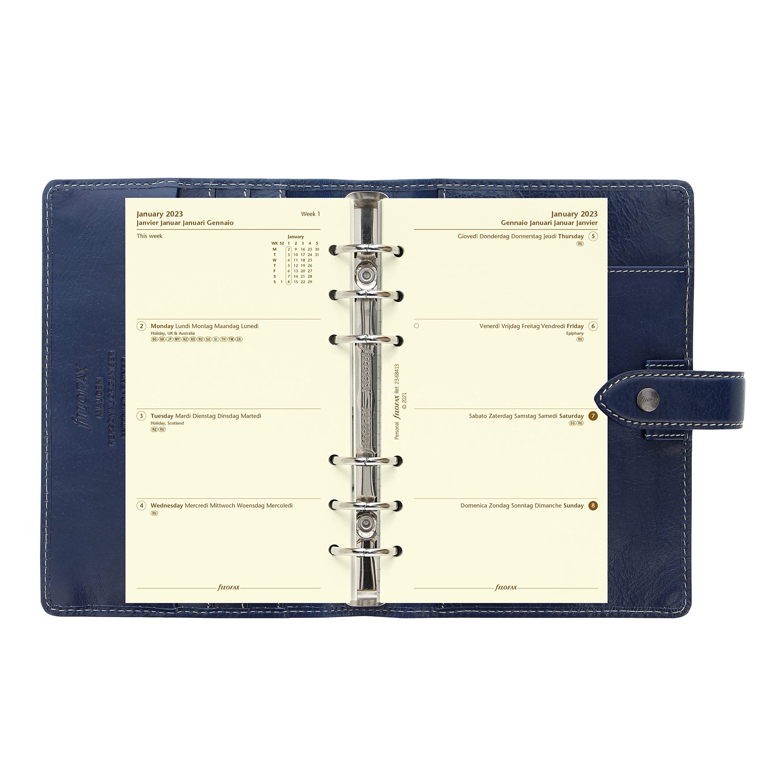 Filofax Malden Organizer Personal Size Navy – Tactile Full Grain Buffalo Leat…