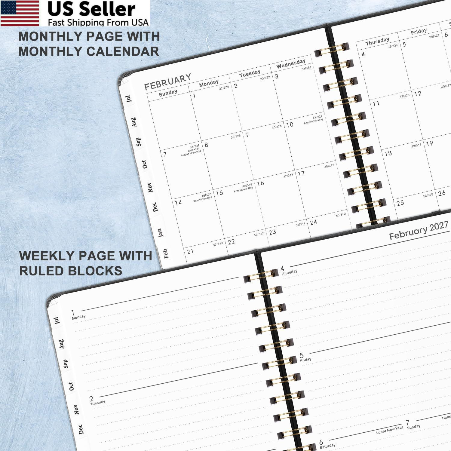 Planner 2026-2027 – Weekly & Monthly Academic 6.3″ x 8.4″, Grey and Yellow