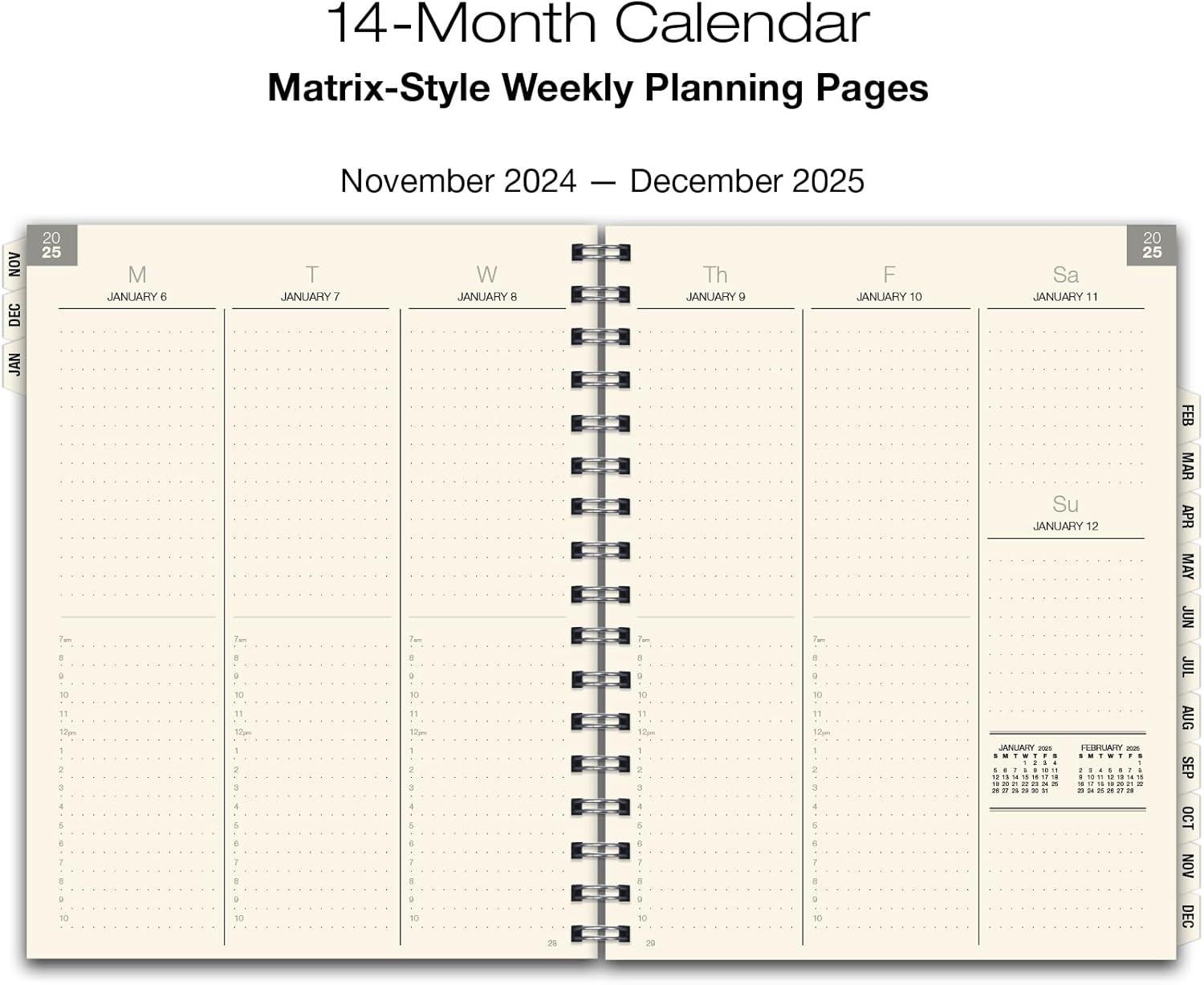 ESSENTIAL 2025 Monthly & Weekly Planner with Tabs, 7″X9″: 14 Months (November 20