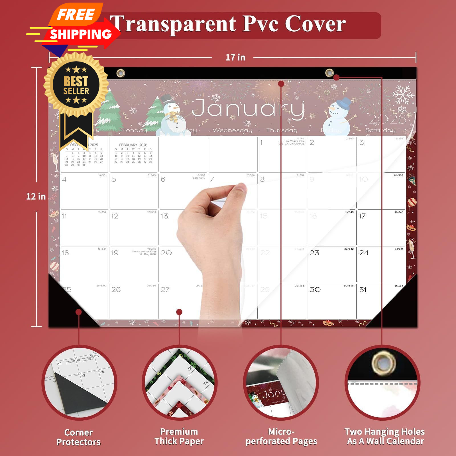 Ymumuda Desk Calendar 2026-2027 Wall 17×12″ – Calendar, H-Holiday